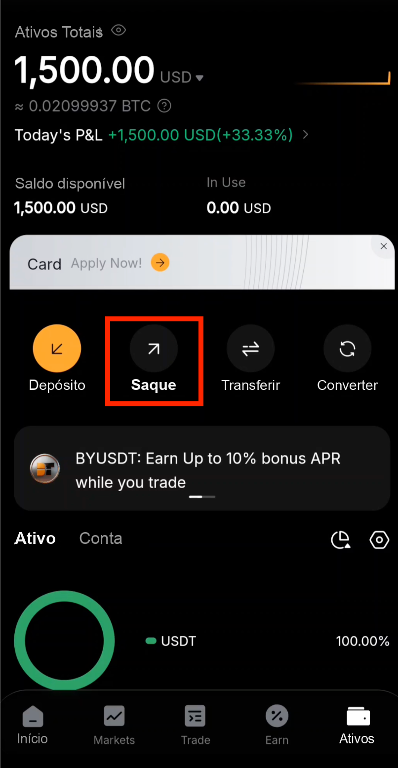 Botão Sacar da Bybit
