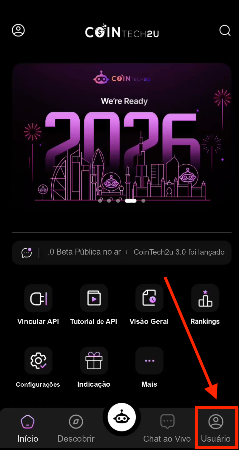 Menu do usuário do CoinTech2u