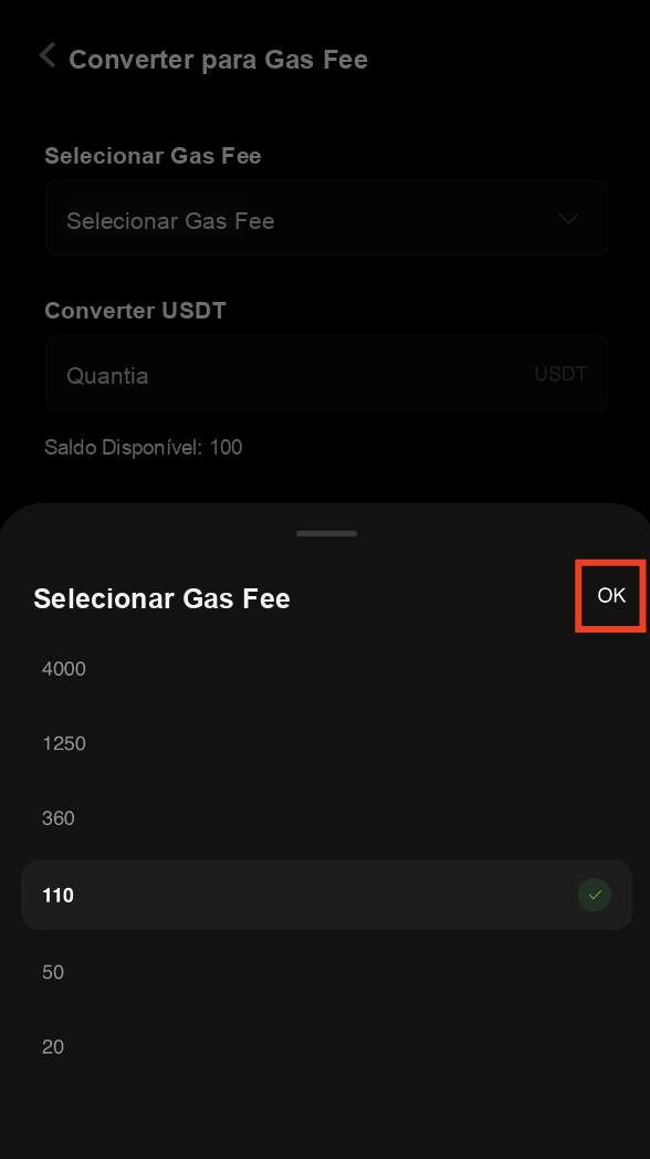 Selecionar a quantia de gas fee no CoinTech2u