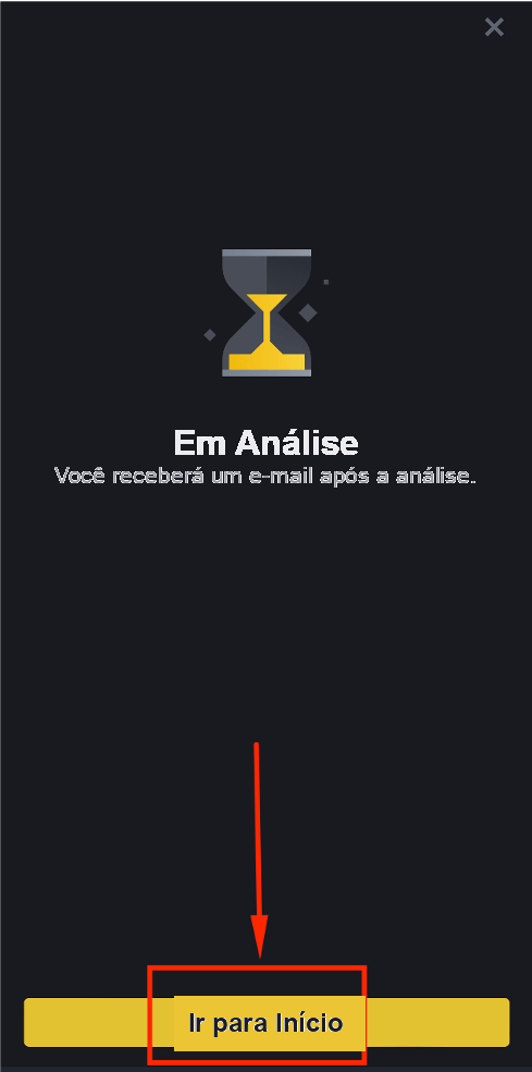 Fechar a tela de autenticação facial da Binance