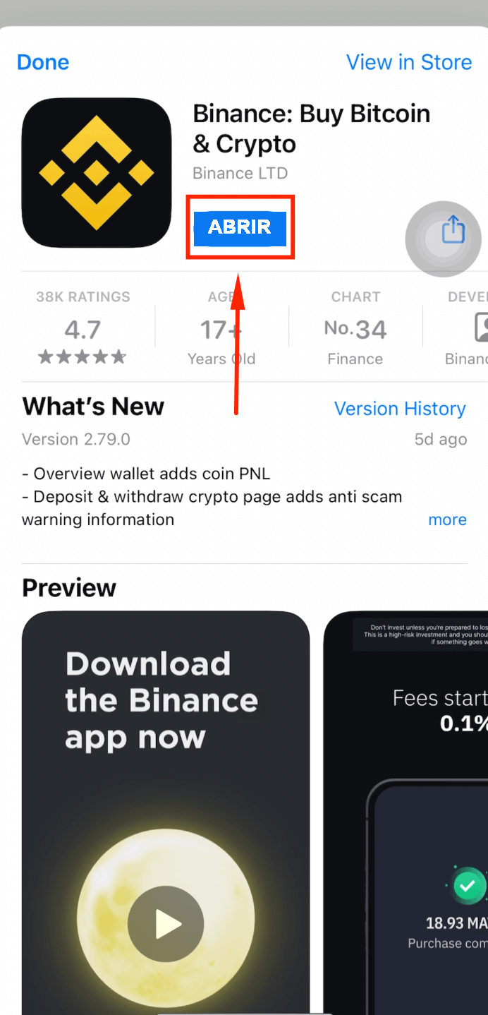 Baixar o app da Binance na App Store ou Play Store