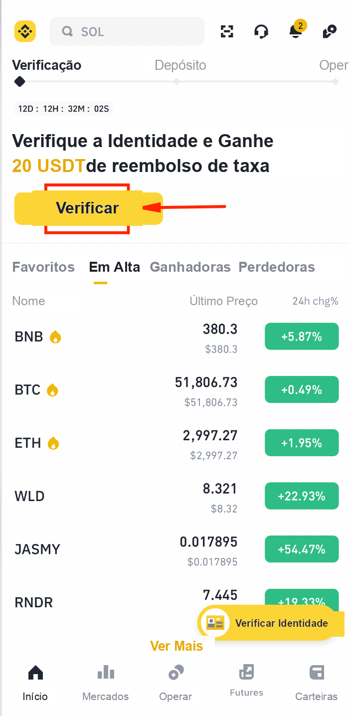 Inserir a senha da Binance no app