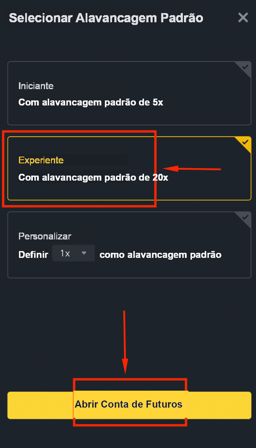 Aceitar os termos de futuros da Binance