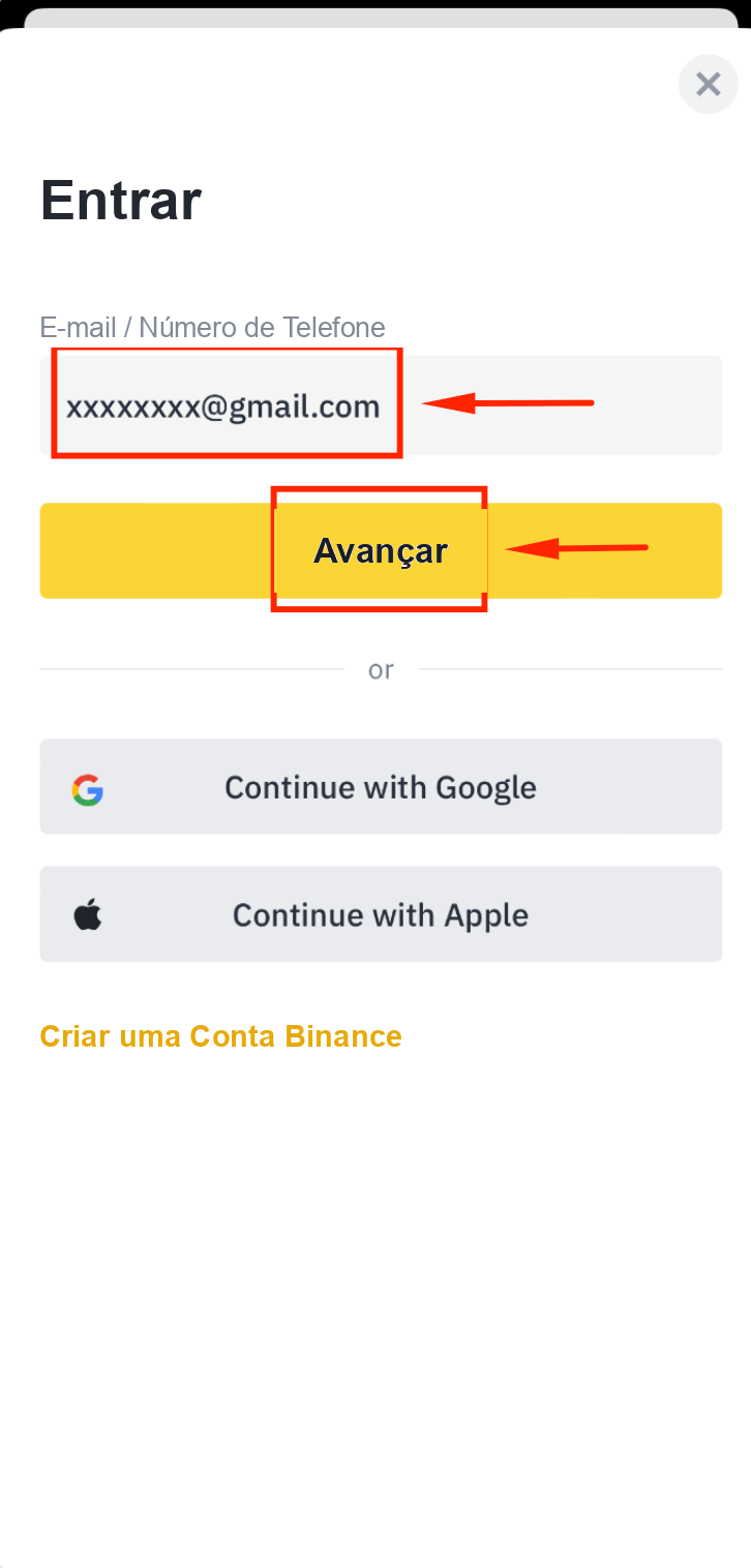 Abrir o app da Binance após o download