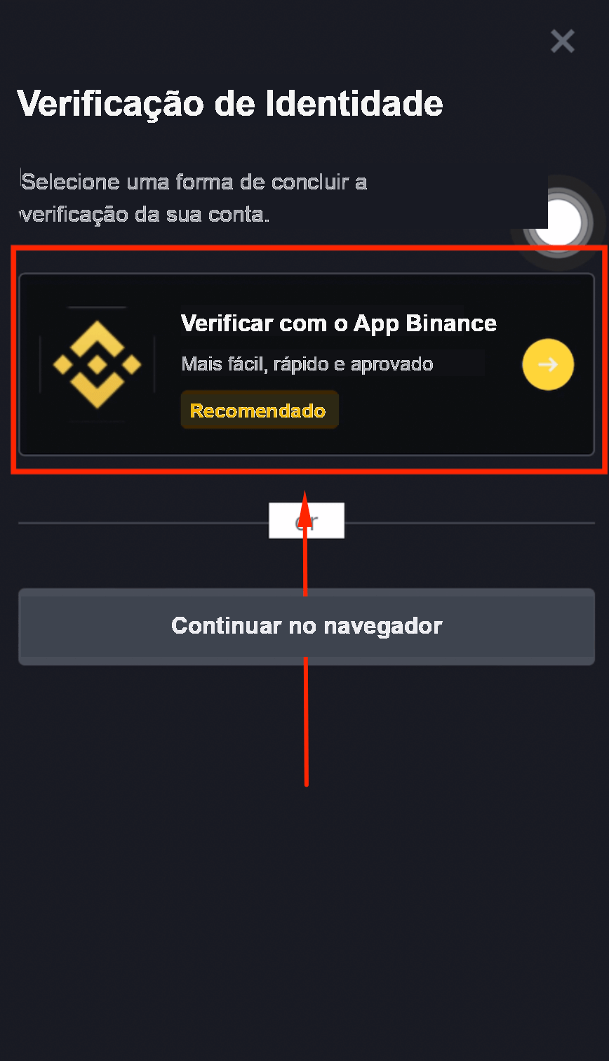 Clicar em verificar na Binance