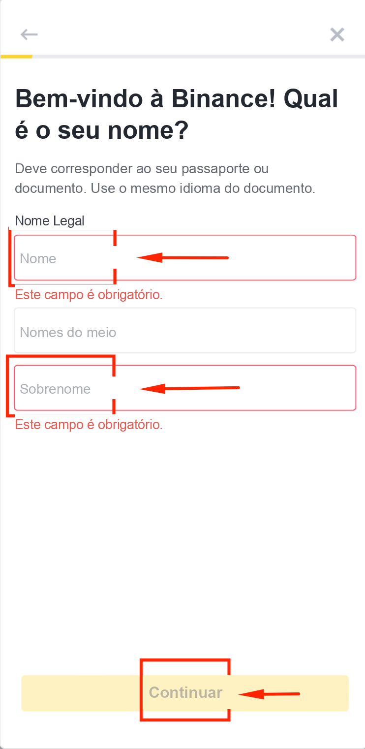 Selecionar o país para o KYC da Binance