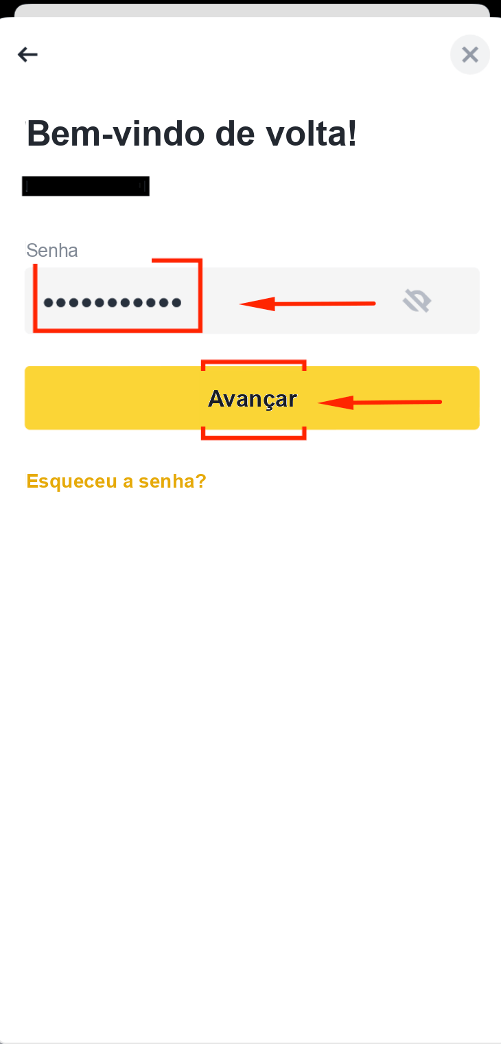 Fazer login no app da Binance com e-mail