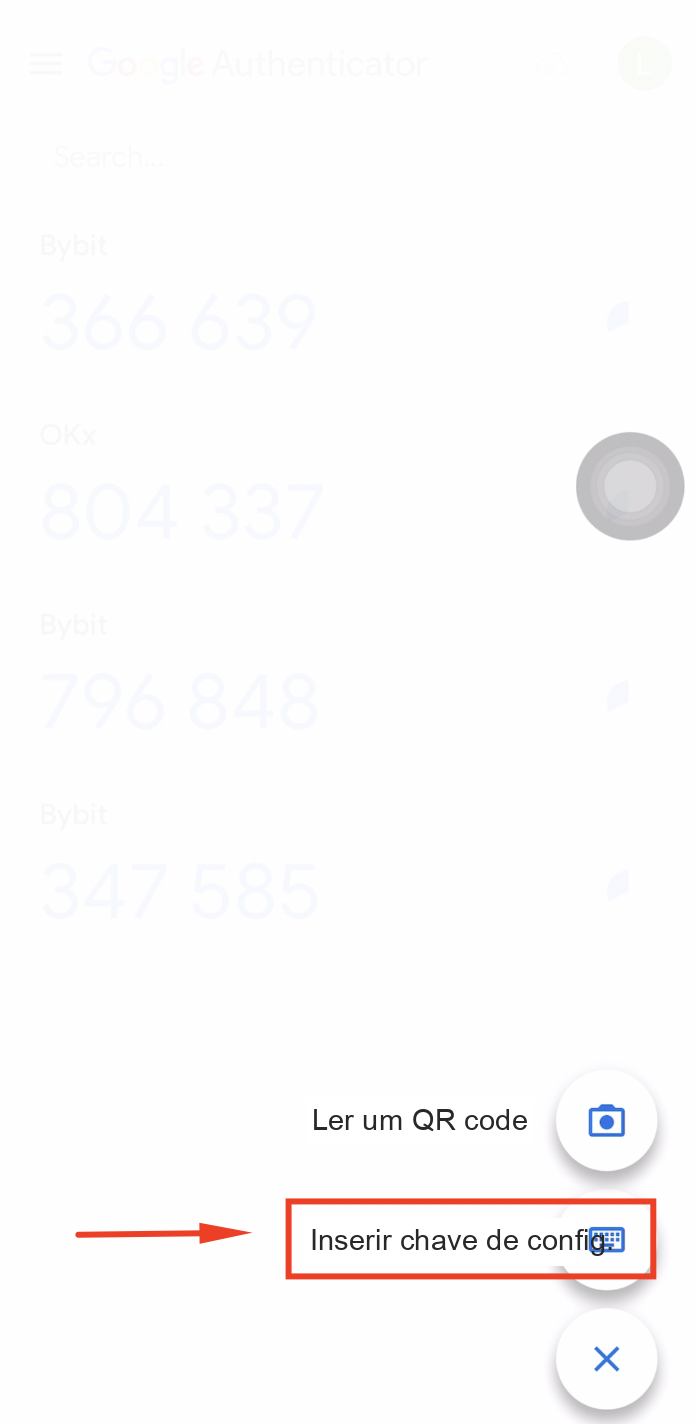 Inserir chave de configuração no Google Authenticator