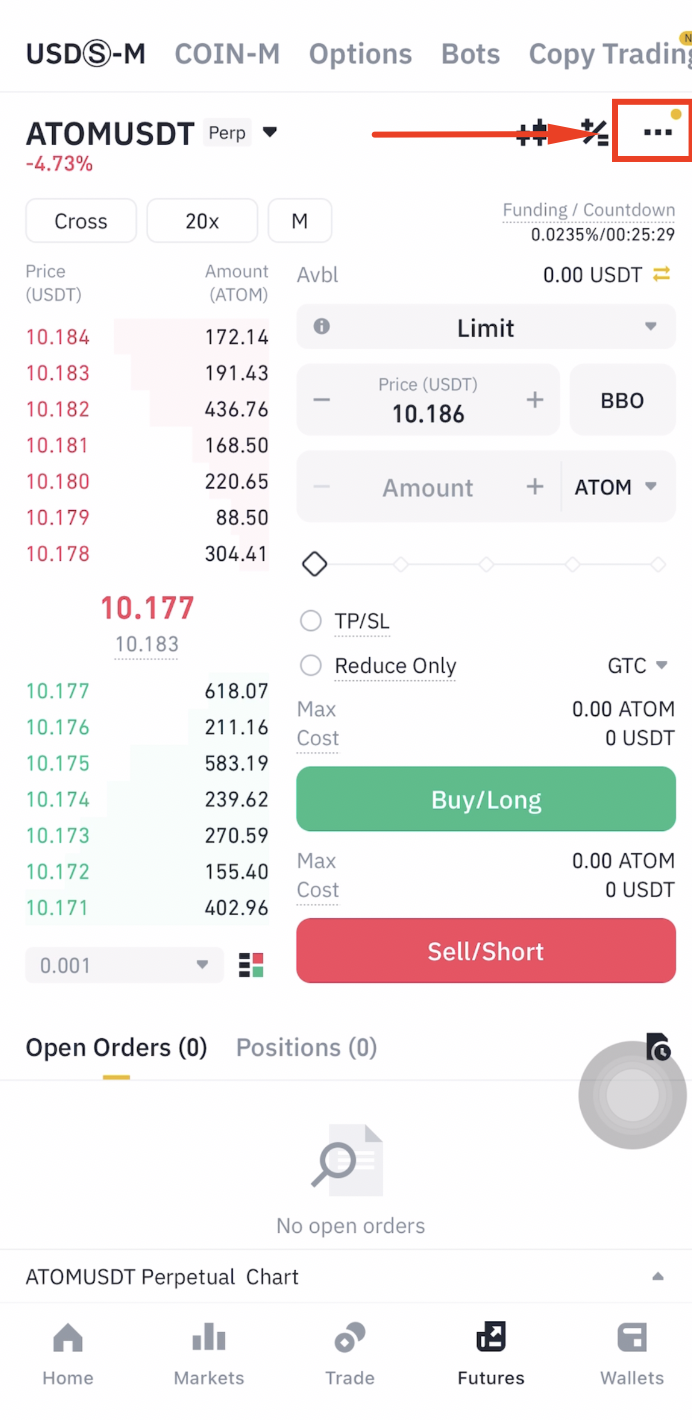 Ícone de menu dos futuros da Binance