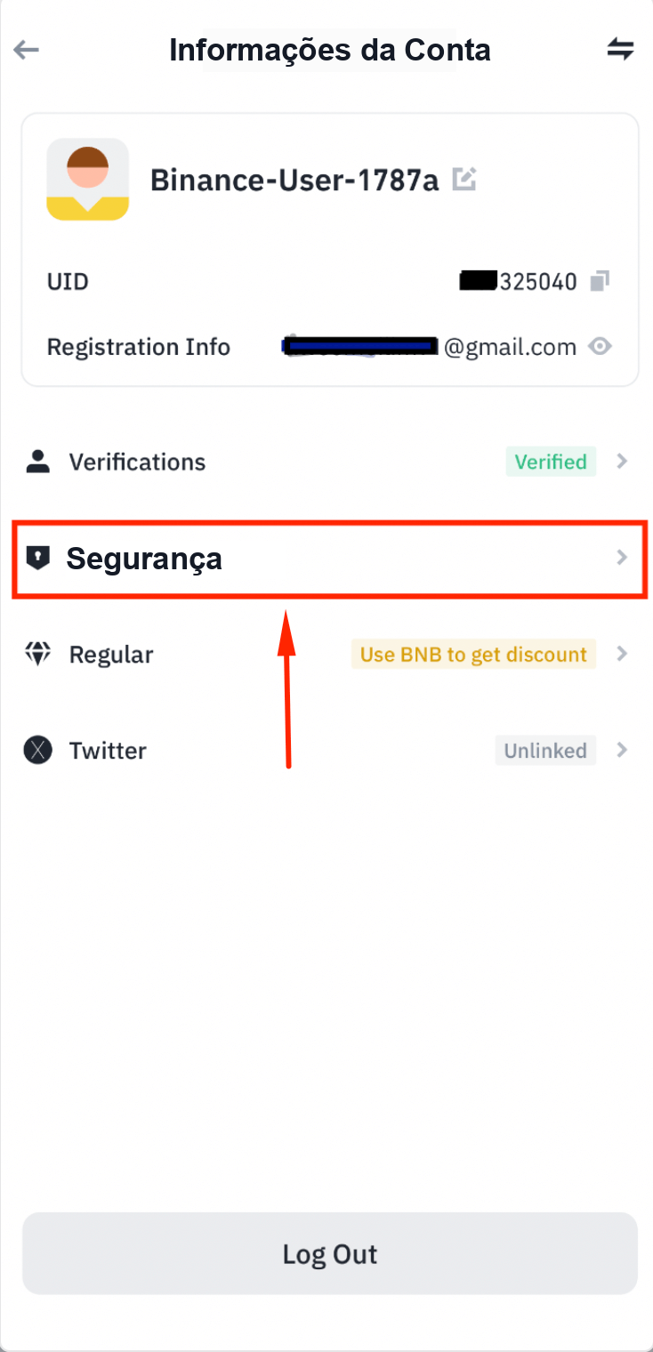 Configurações de segurança da Binance