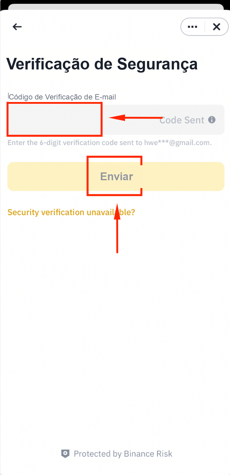 Enviar código de verificação por e-mail