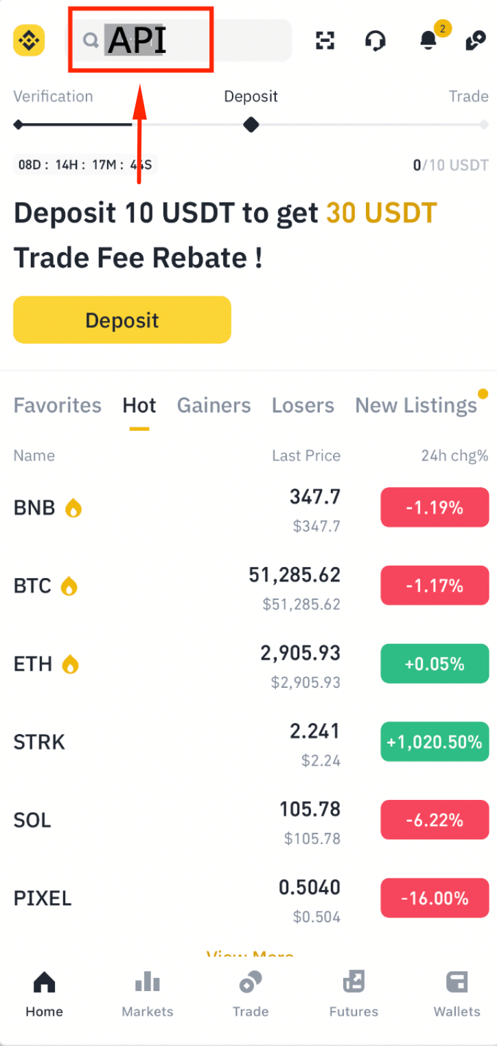 Buscar API no Aplicativo Binance