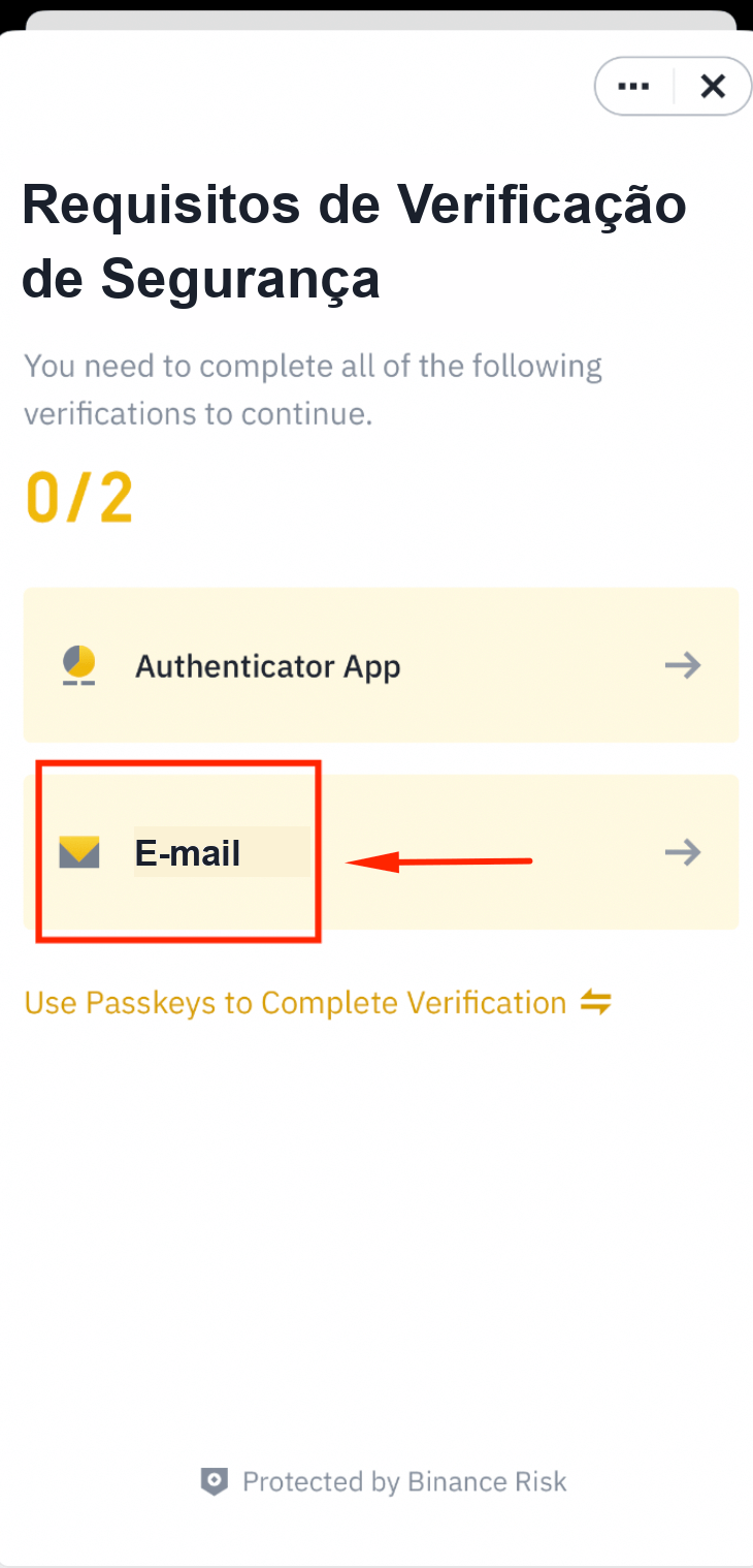Verificação por e-mail para a API da Binance