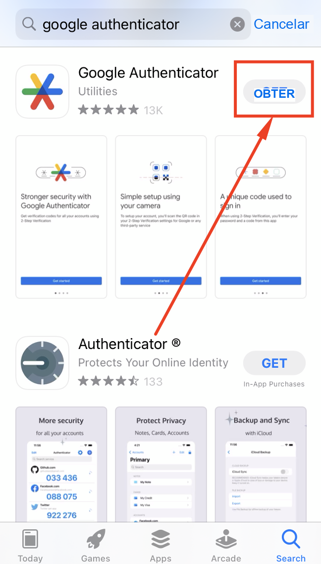 Baixe o aplicativo Google Authenticator