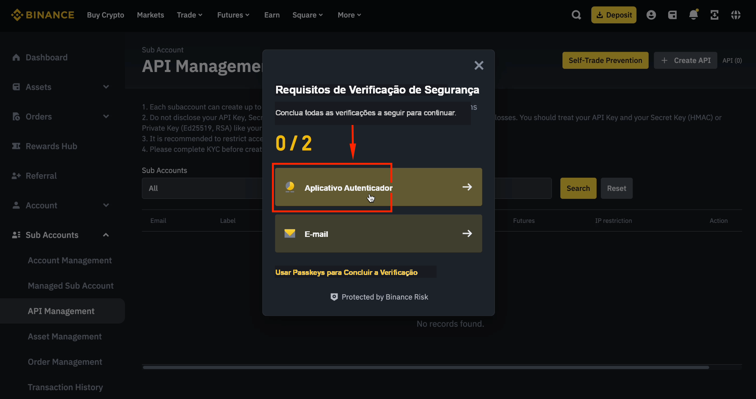 Verificar a API da subconta com o authenticator